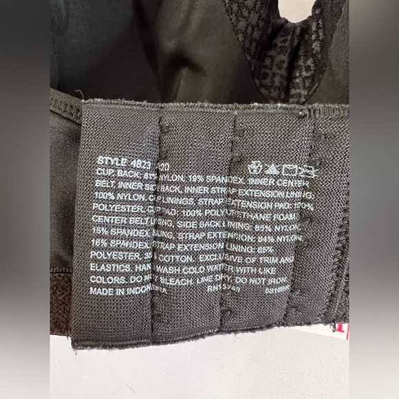 PLAYTEX 4823 BLACK PADDED UW ADJUST STAY PUT STRAPS 3-HOOK BACK BRA 42D- EXCEL - Picture 8 of 8